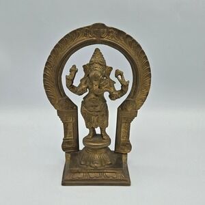 Vintage Brass Ganesha Statue Ornate Archway Hindu Deity Lord Ganesh Idol 7"